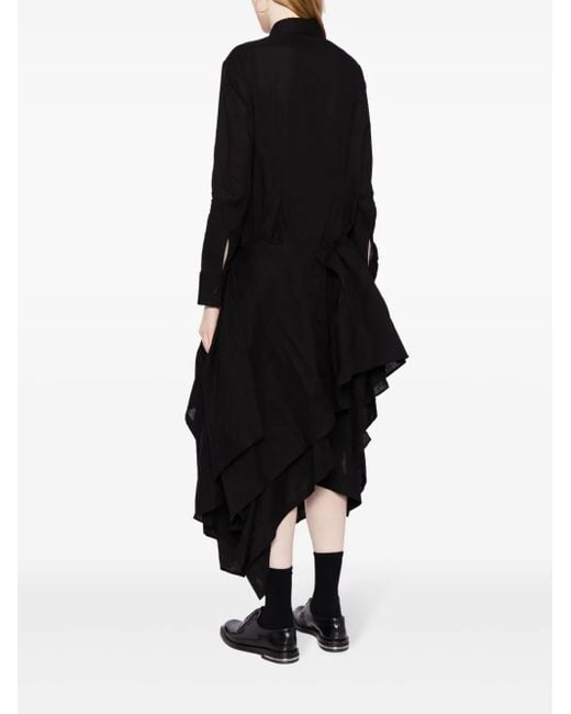Yohji Yamamoto Black Asymmetric Ruffled Midi Shirtdress
