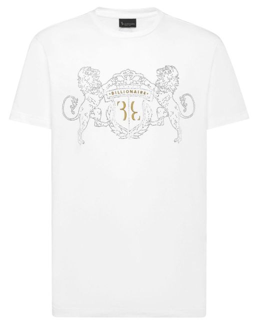 Billionaire White Rhinestone-embellished Cotton T-shirt for men