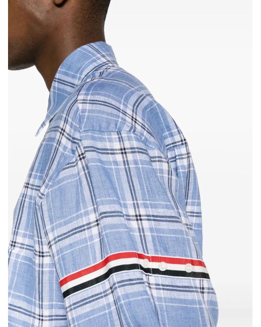 Thom Browne Geruit Linnen Overhemd Met Rwb-Streep in het Blue voor heren
