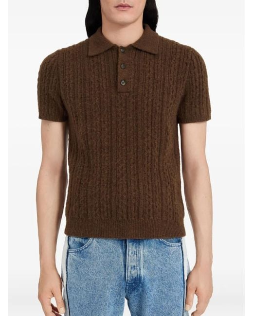 メンズ MM6 by Maison Martin Margiela ケーブルニット ポロシャツ Brown