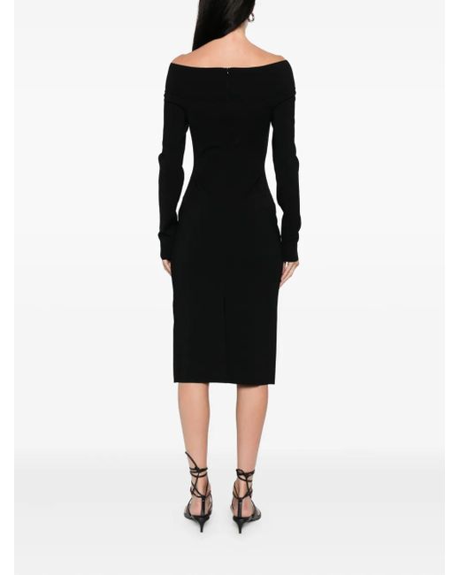 Stella McCartney Black Boat-Neck Long-Sleeve Midi Dress