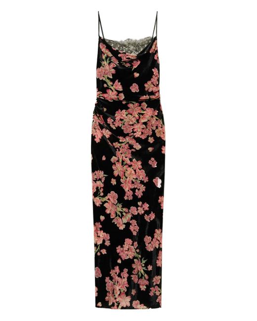 Twinset Black Floral Drelvet Slip Dress