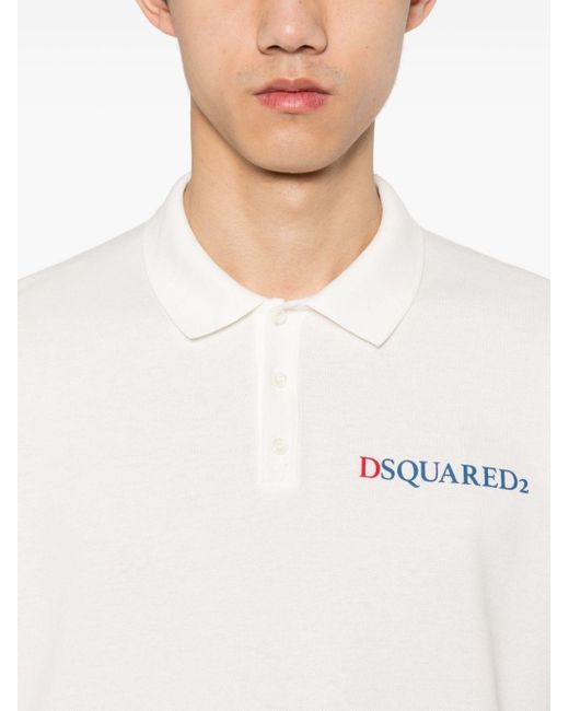 DSquared² White Logo-print Piqué Polo Shirt for men