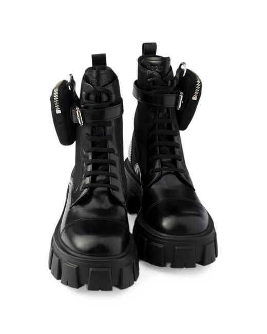 Prada Black Monolith Leather And Re-Nylon Boots With Pouch