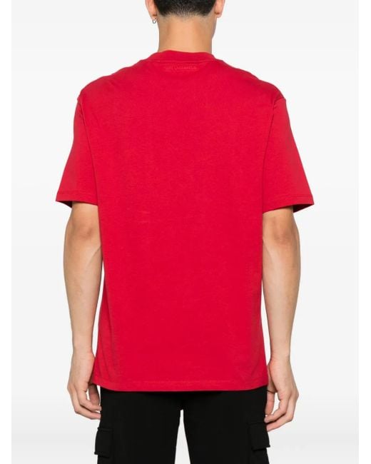 Karl Lagerfeld Red Crew-Neck Logo T-Shirt for men