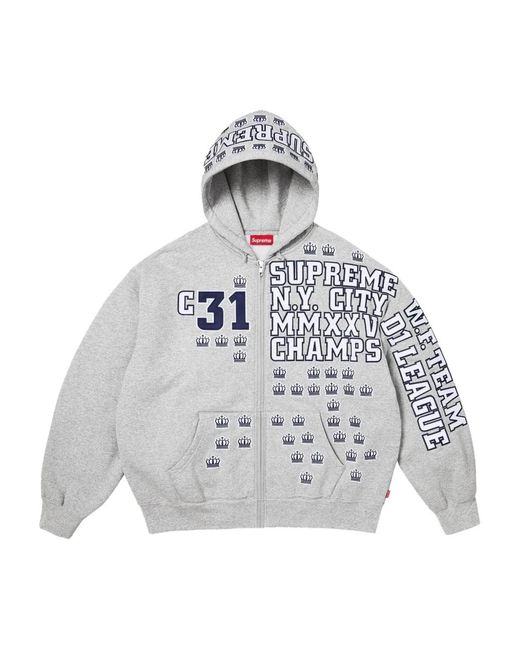 Supreme White League Champs Zip-Up Hoodie for men