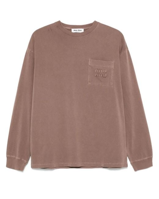 T-Shirt Con Applicazione di Miu Miu in Brown