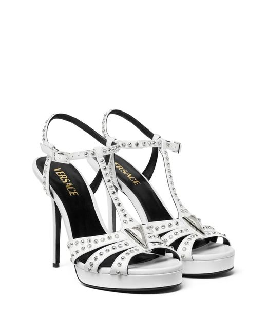 Versace White V Embellished Leather Sandals 115Mm