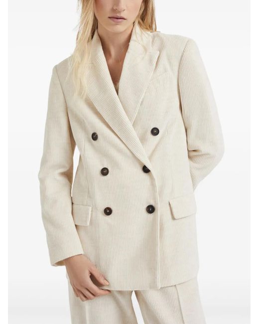 Brunello Cucinelli Natural Cotton Blend Double-Breasted Jacket