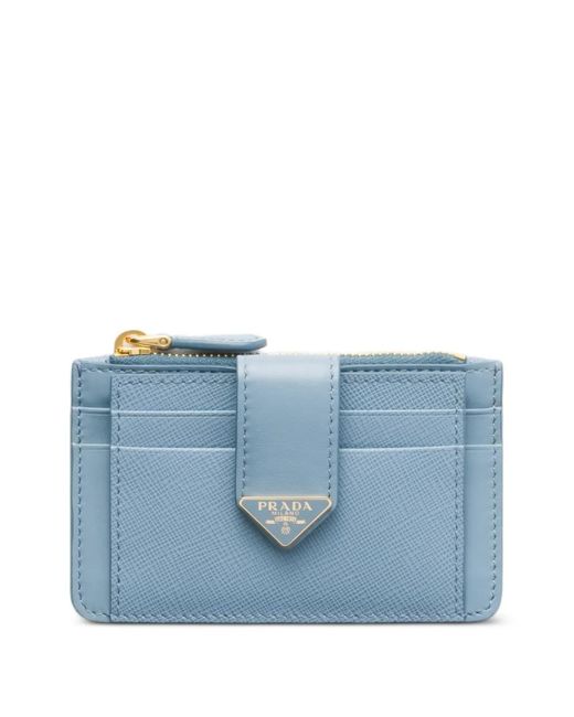 Prada Blue Saffiano And Smooth Leather Card Holder