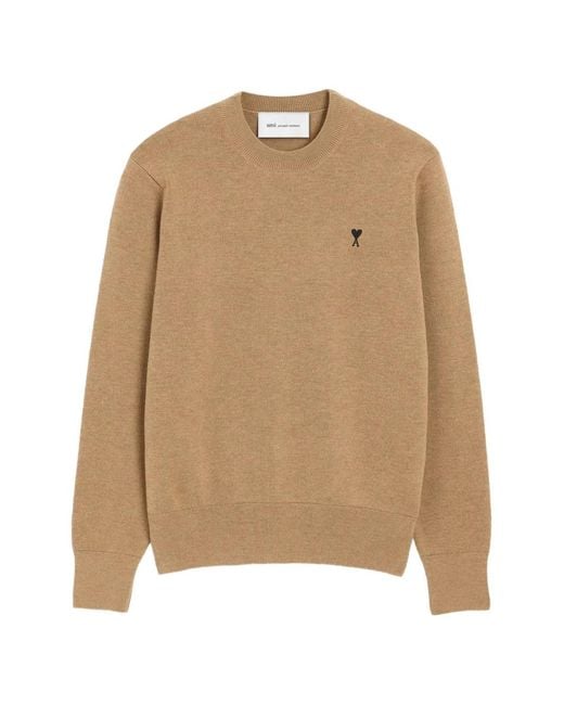 AMI Natural Crewneck Wool Sweater With Ami De Coeur for men