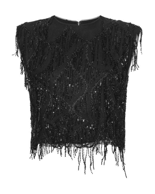 ROTATE BIRGER CHRISTENSEN Black Paillettenoberteil mit Fransen