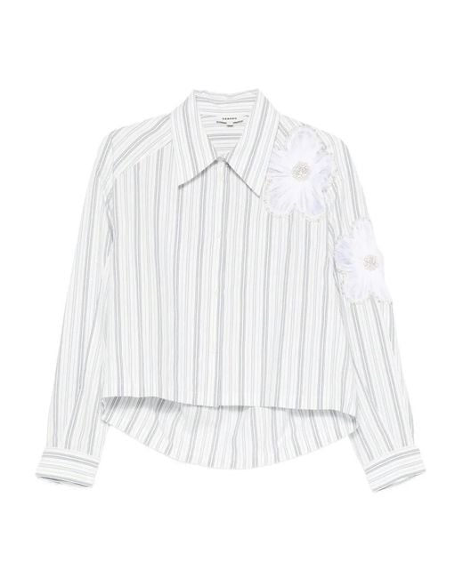 Sandro White Striped Floral Appliqué Shirt