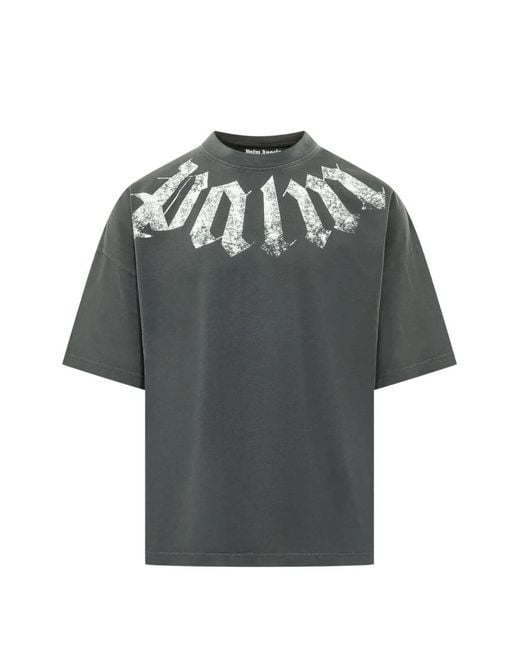 Palm Angels Gray Big Neck Logo T-Shirt for men