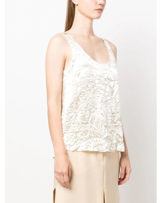 Lanvin White V-Back Crinkled-Effect Top