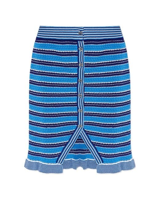 Ganni Blue Jupe Longue À Carreaux