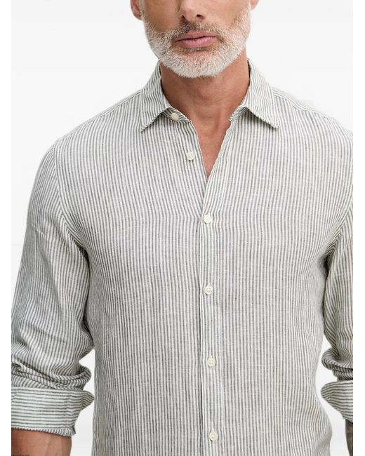 Benetton Gray Chemise Rayée À Manches Longues for men