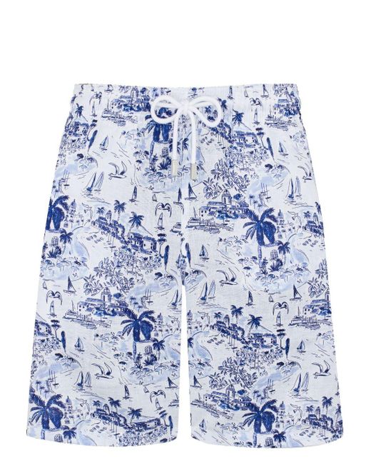 Vilebrequin Blue Riviera Linen Bermuda Shorts for men