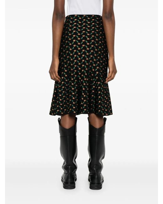 Alexander McQueen Black Floral Jacquard Midi Skirt