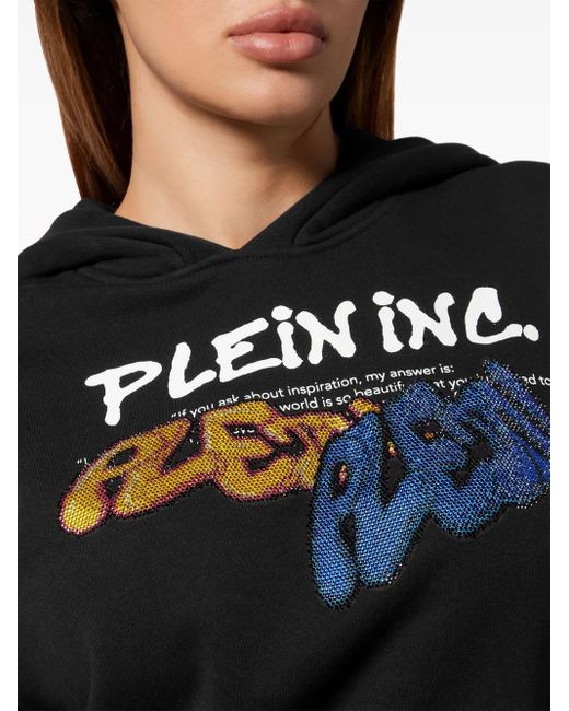 Sudadera corta con capucha y logo Philipp Plein de color Black