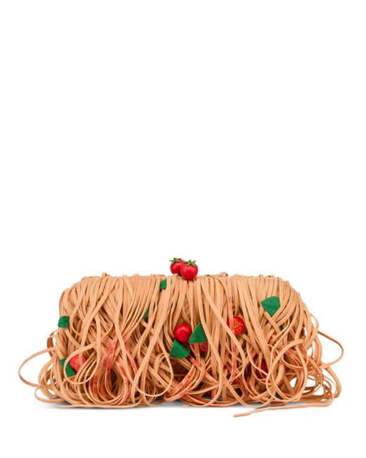 Moschino Orange Spaghetti-Motif Fringed Clutch Bag