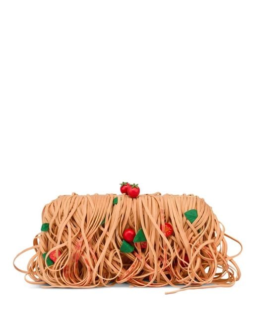 Moschino Orange Spaghetti-Motif Fringed Clutch Bag