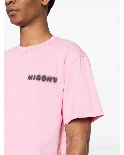 M I S B H V Pink Logo-Print Cotton T-Shirt for men