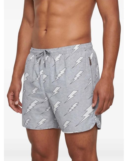 Neil Barrett Blue Rain Bolts-Print Swim Shorts for men