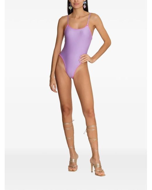 Amir Slama Purple X Tati Barbieri Blanket-Stitched Star-Cutout Swimsuit