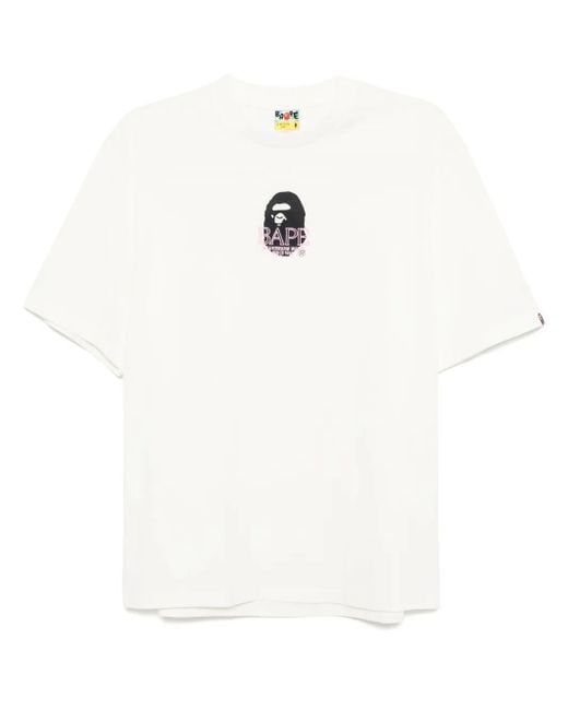 メンズ A Bathing Ape ムーンフェイスロゴ Tシャツ White