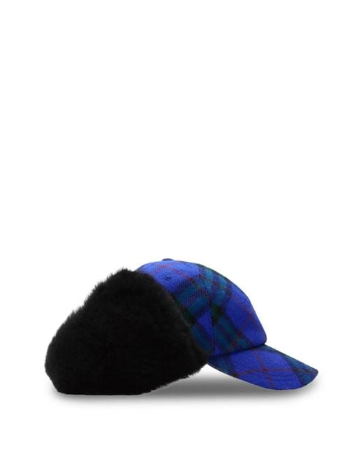 Burberry Blue Check Wool Trapper Cap for men