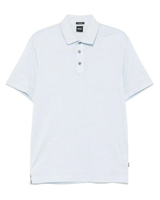 Boss White Mélange-Effect Polo Shirt for men