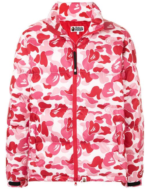 A Bathing Ape Red Abc Camo-print Puffer Jacket for men