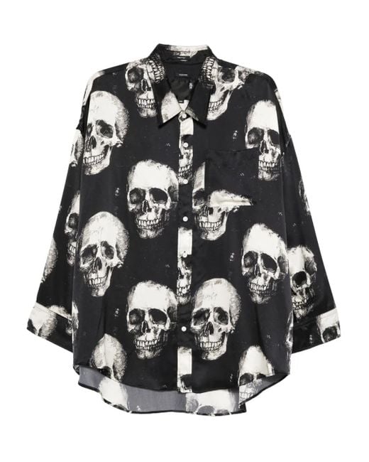 R13 Black Skull-Print Silk Shirt for men