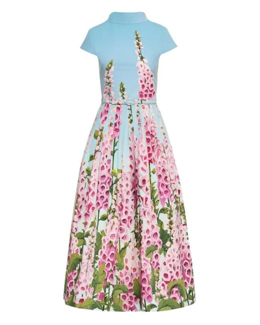 Oscar de la Renta White Floral-Pattern Midi Dress