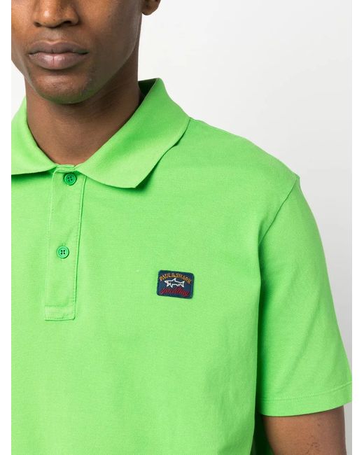 Paul & Shark Green Logo-Patch Cotton Polo Shirt for men