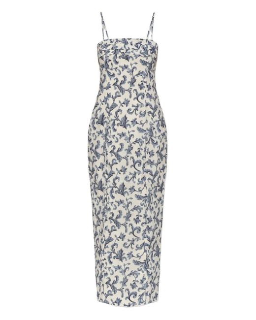 Posse White Rue Baroque-Print Strappy Midi Dress