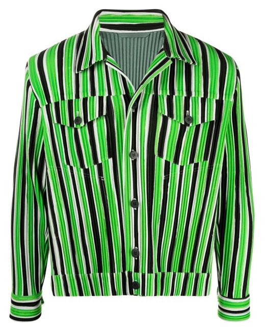 メンズ Homme Plisse Issey Miyake ストライプ シャツジャケット グリーン Lyst