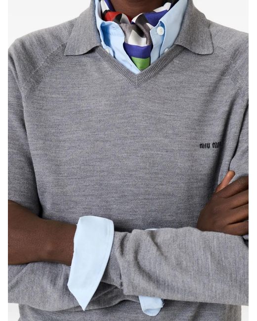 Miu Miu Gray Wool Polo Sweater