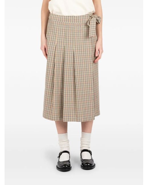 Societe Anonyme Natural Plaid Pleated Kilt Midi Skirt