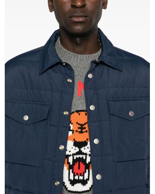 KENZO Blue Quilted Button-Down Shirt Jacket for men