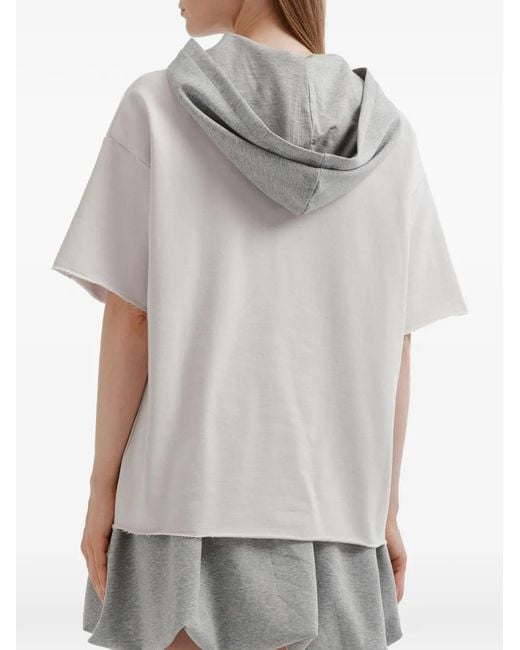 Mini Cream Gray Hooded Raw-Cut Dress