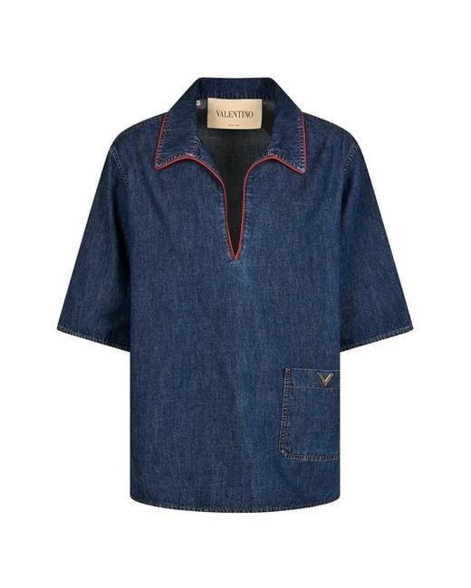 Valentino Garavani Blue Vlogo Contrast-Trim T-Shirt