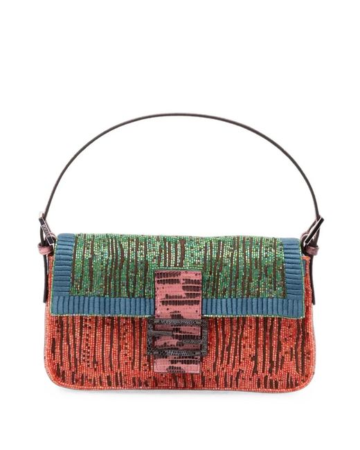 Fendi Green Baguette Bead-Embellished Shoulder Bag