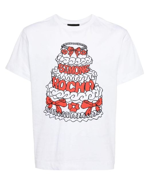 Simone Rocha White T-Shirt mit Kuchen-Print