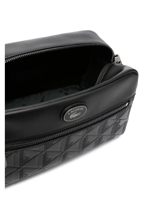 Lacoste Black Monogram-Debossed Leather Crossbody Bag for men