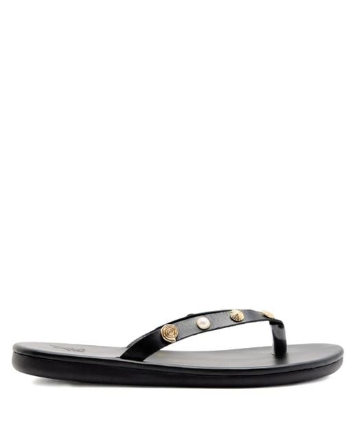 Ancient Greek Sandals Black Saionara Shell-Embellished Thong Sandals