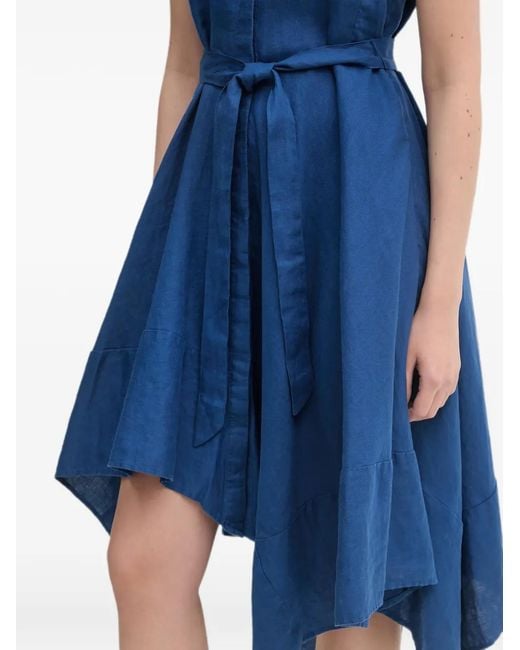 DKNY Blue Belted Handkerchief-Hem Midi Dress