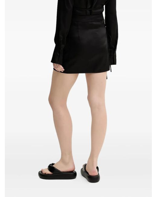 Karl Lagerfeld Black Wrap-Effect Satin Mini Skirt