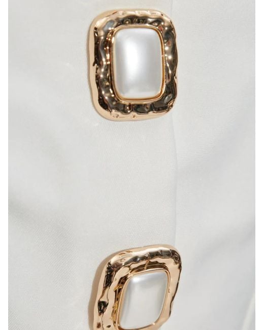 Self-Portrait White Pearl-Button Midi Dress